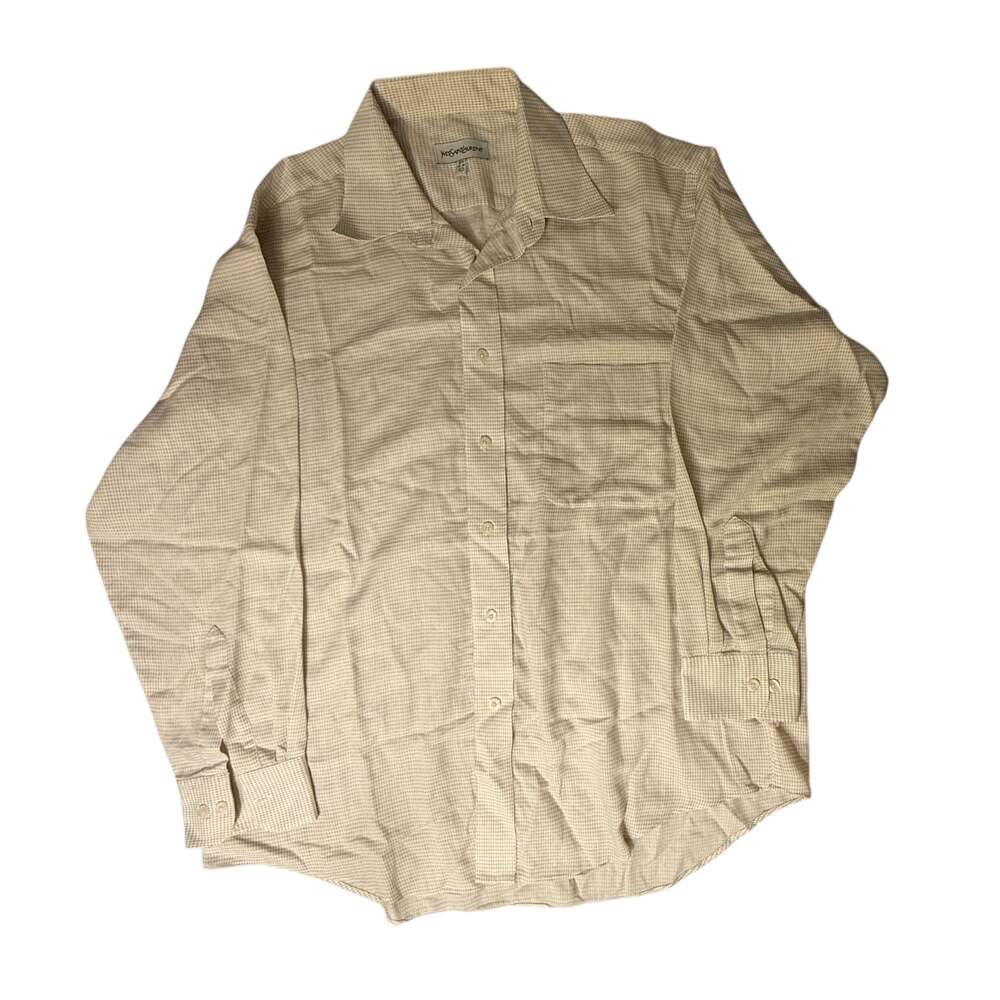 Yves Saint Laurent Vintage Beige Grid Pattern Button Down Shirt Size L 16.5
